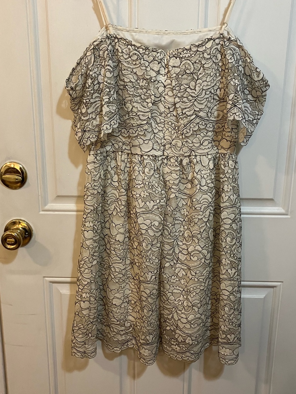 Francesca’s Lace Flounce Overlay Dress Cream/Black-Medium - Picture 4 of 9
